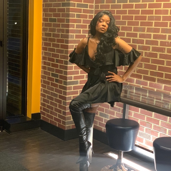 "Dirty Diana" satin assymetrical wrap tie dress - Picture 2 of 4